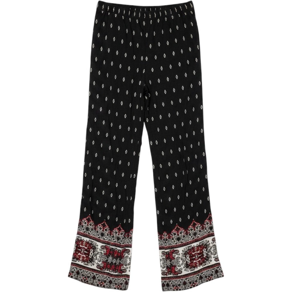 Boho Wide Leg Pants Black Red Geometric Print Small Elastic Hippie Flowy